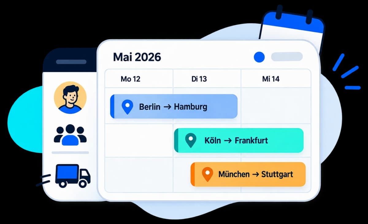 Wochenplanung mit Aufträgen, Fahrzeugen und eingeteilten Mitarbeitern